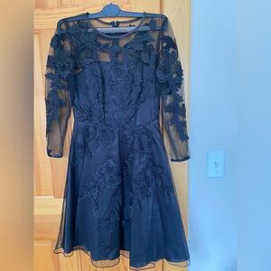 Black Floral Appliqué Mesh Cocktail Dress -Decode 1.8, size 0